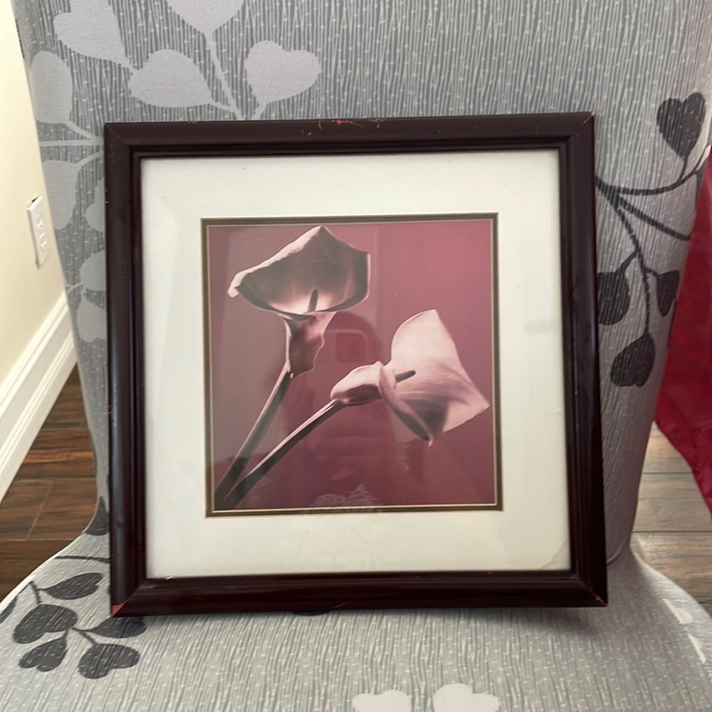 Floral print framed and matted. Mauve tones